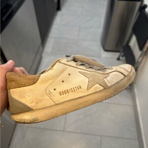 Golden Goose Cream and Tan Superstar Sneakers